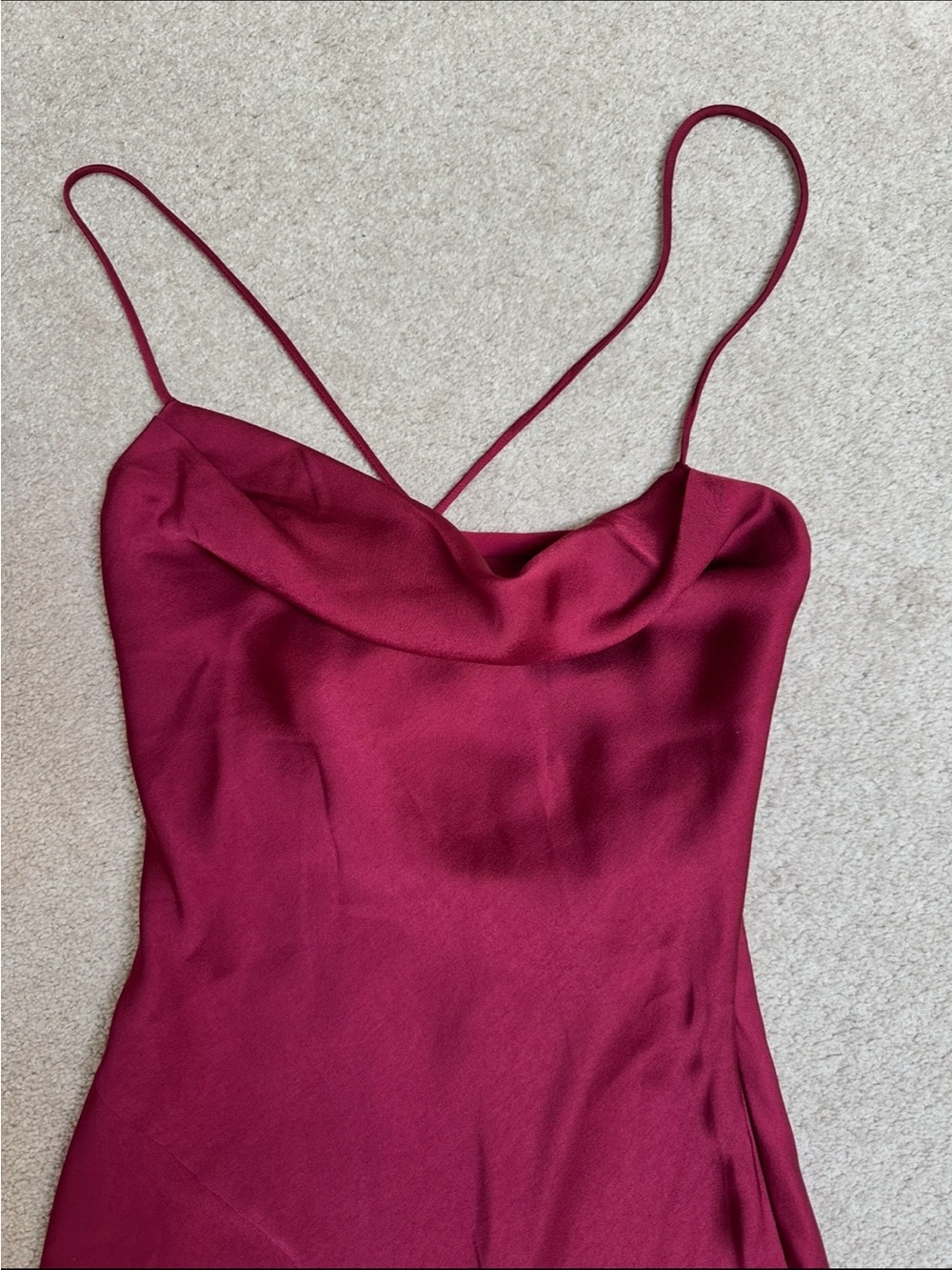 Ever New Satin Slip Maxi Dress in Burgundy red with Thigh Slit - Picture 2 of 7